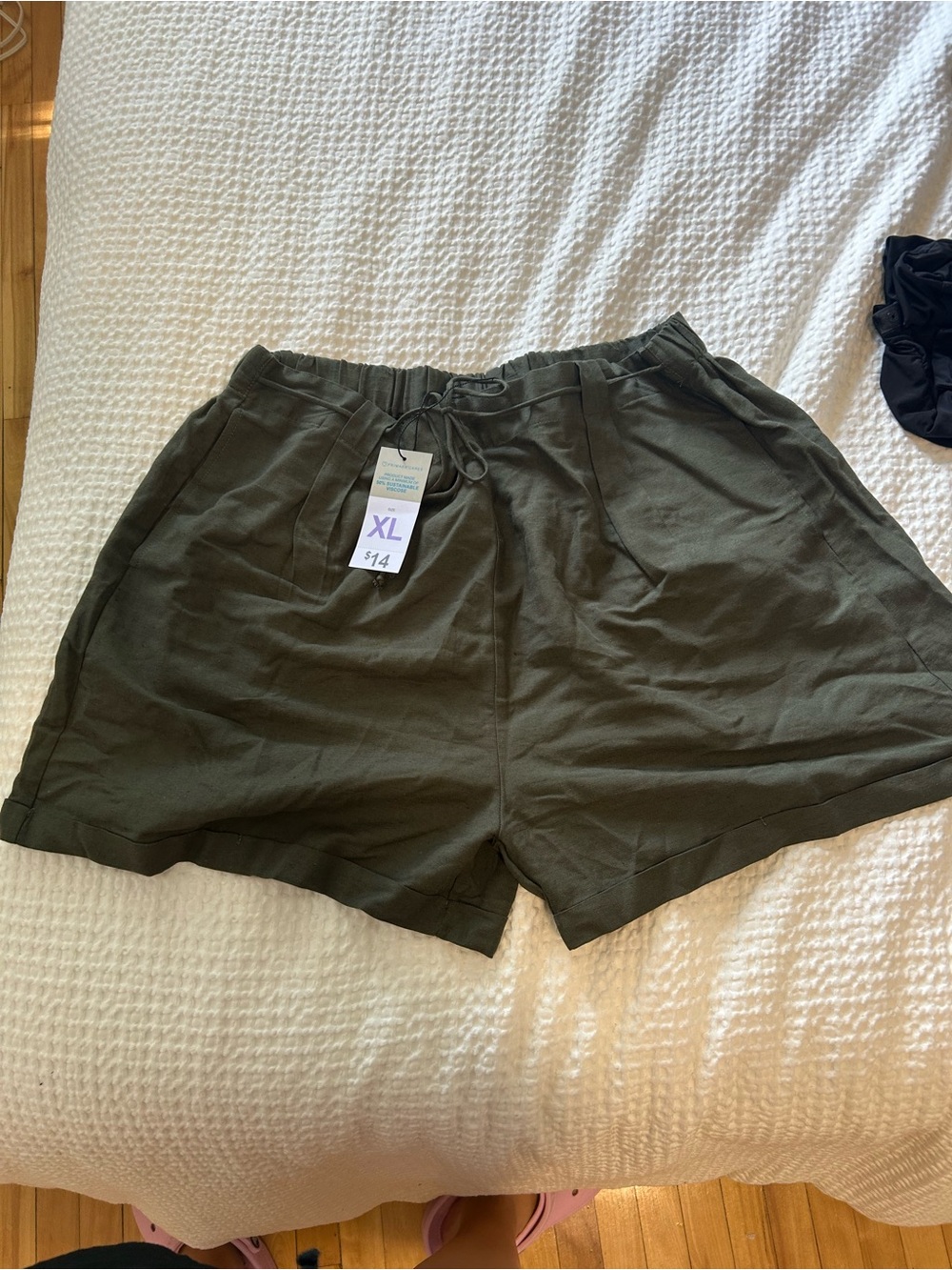 NWT Primark Women's High Waist Olive Drawstring Shorts